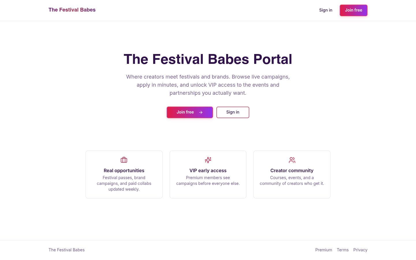 The Festival Babes website screenshot