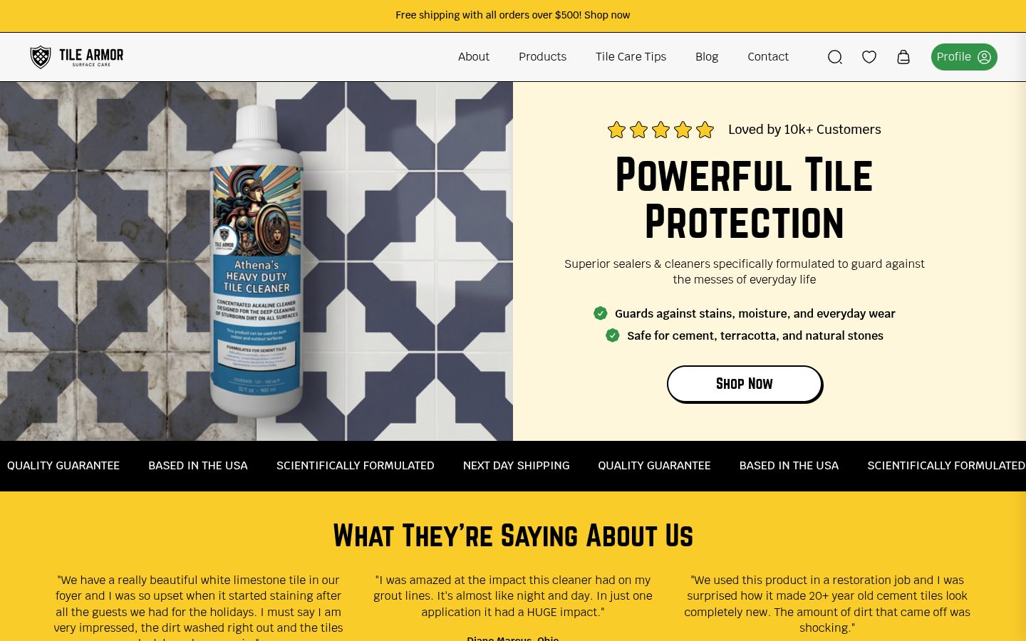 Tile Armor website screenshot
